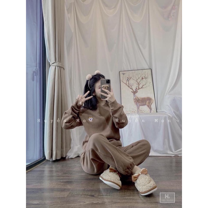 Bộ nỉ nữ thu đông chữ B cao cấp - Set quần ống bo gấu kèm áo sweater in hình đẹp phong cách đường phố ulzzang