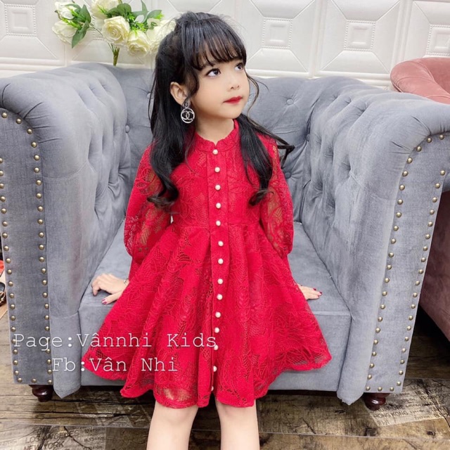 Váy ren tiểu thư dải cúc cho bé gái
