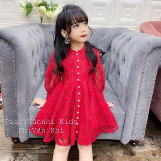 Váy ren tiểu thư dải cúc cho bé gái
