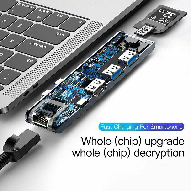 Hub Đa Năng 7 In 1 Baseus Thunderbolt 3 HUB USB C Loại Kép-C 7in1 USB 3.0 Loại C HUB HDMI RJ45 Adapter Đối Với Macbook