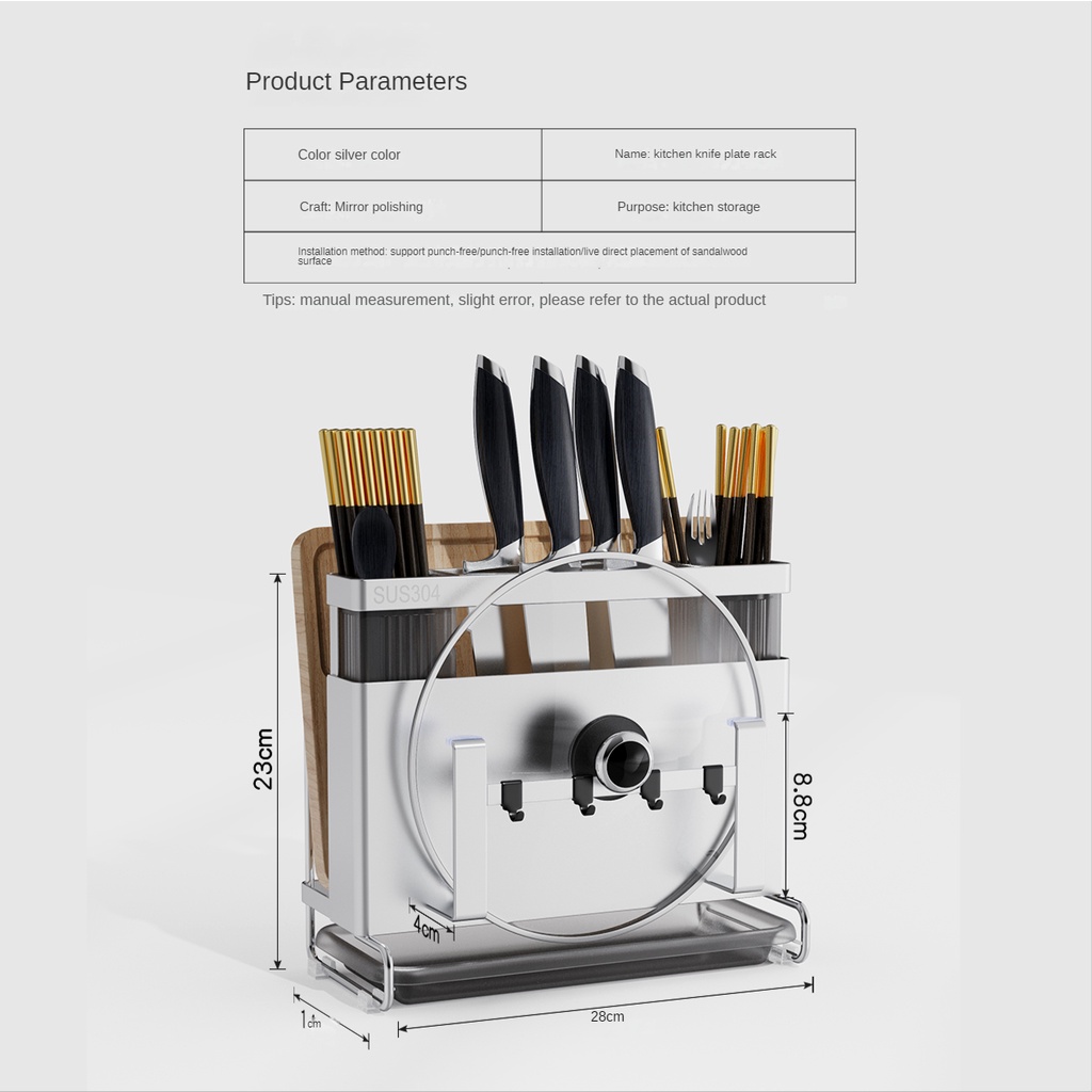 Giá để dao nhà bếp Inox 304 cao cấp Kệ để dao thớt đa năng，Giá để dao thớt Treo tường Xinkunlong