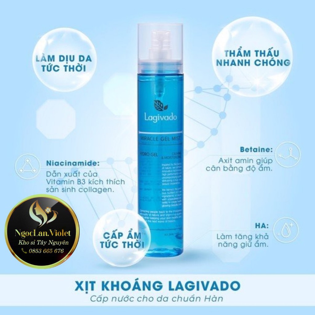 Xịt Khoáng dưỡng ẩm Hàn Quốc Lagivado Miracle Gel Mist 120 ml