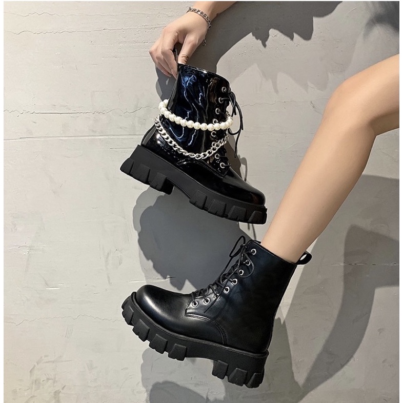 SẴN LẺ SIZE, IB SHOP  _ Giày Martin , giày boots đế cao 2 màu phong cách Hàn l
