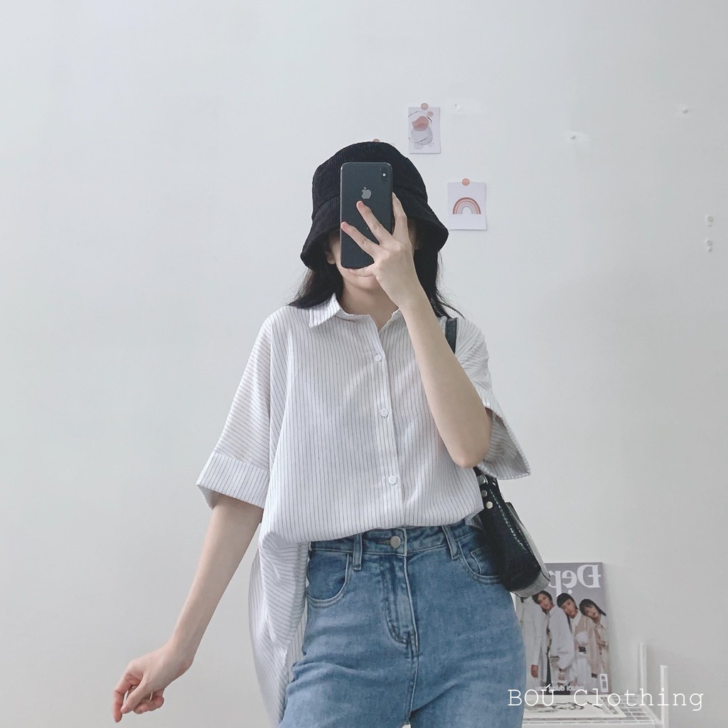 Sơmi sọc khuy lưng nữ