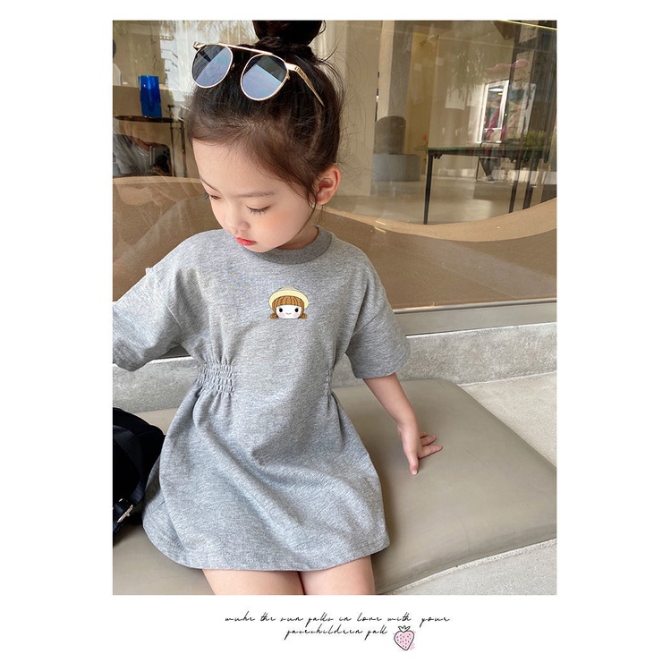 Đầm Thun Dài Vừa Vặn Tay Ngắn Thoải Mái Phong Cách Hàn Quốc Cho Bé Gái