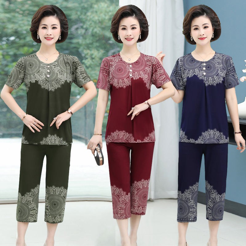 Áo Thun Tay Ngắn Bằng Lụa Mát Thời Trang Mùa Hè Cho Phụ Nữ Trung Niên Và Người Lớn Tuổi