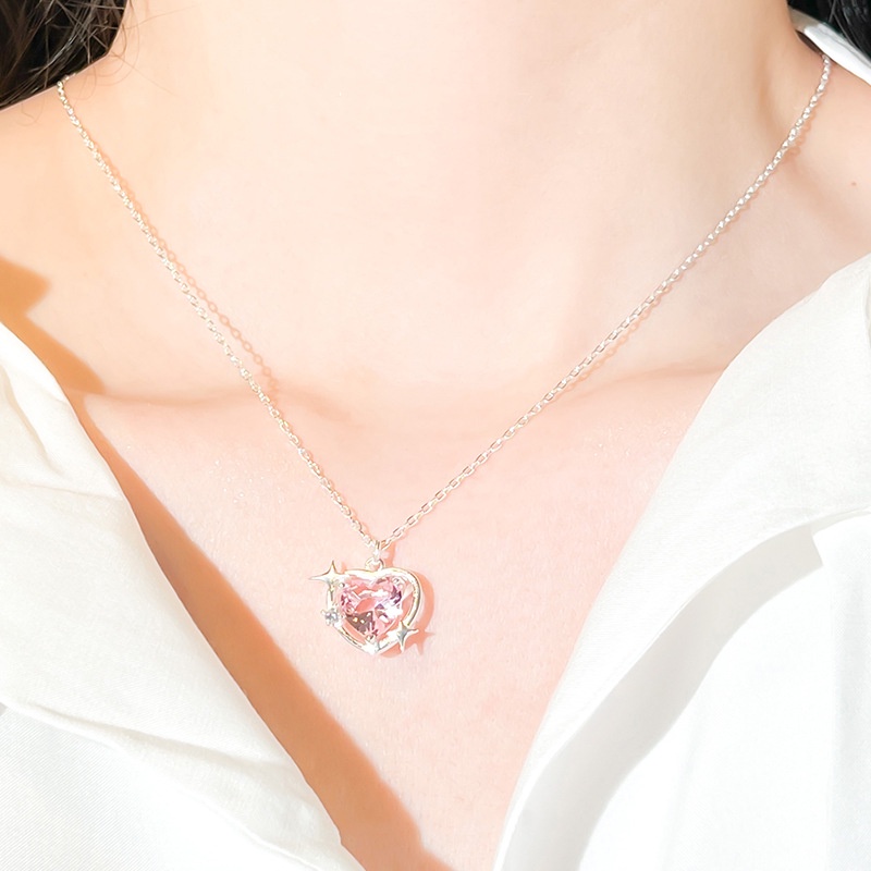 Dây Chuyền Mặt Trái Tim Đính Đá Pha Lê Hồng Phong Cách Retro Thời Trang