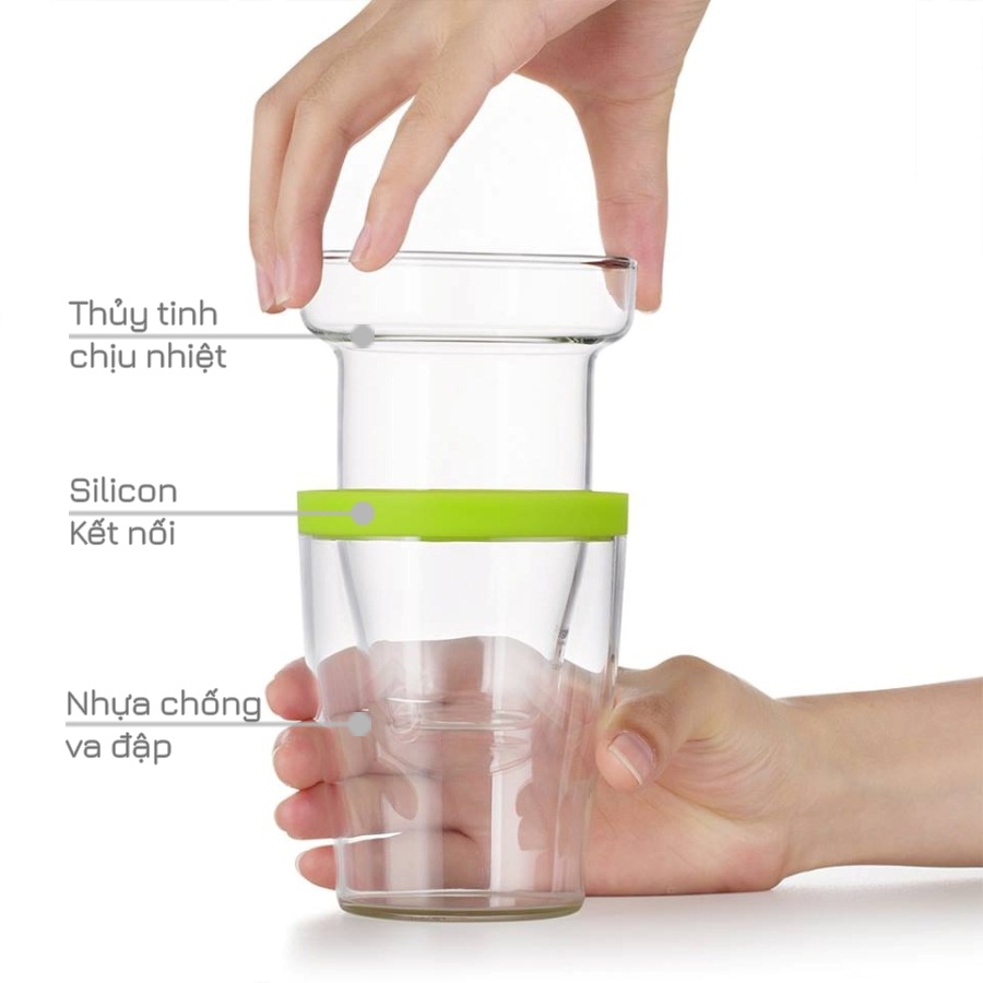 Ly thủy tinh 2 Lớp S081 300ml- Cốc thủy tinh 2 lớp chịu nhiệt có nắp