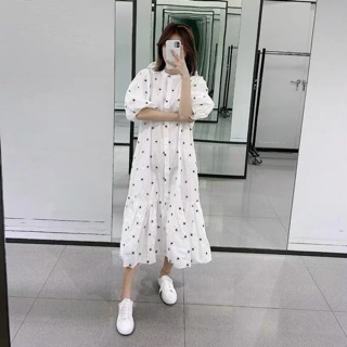 (HÀNG K CÓ SẴN) đầm sơ mi theu hoa cúc zara thời trang