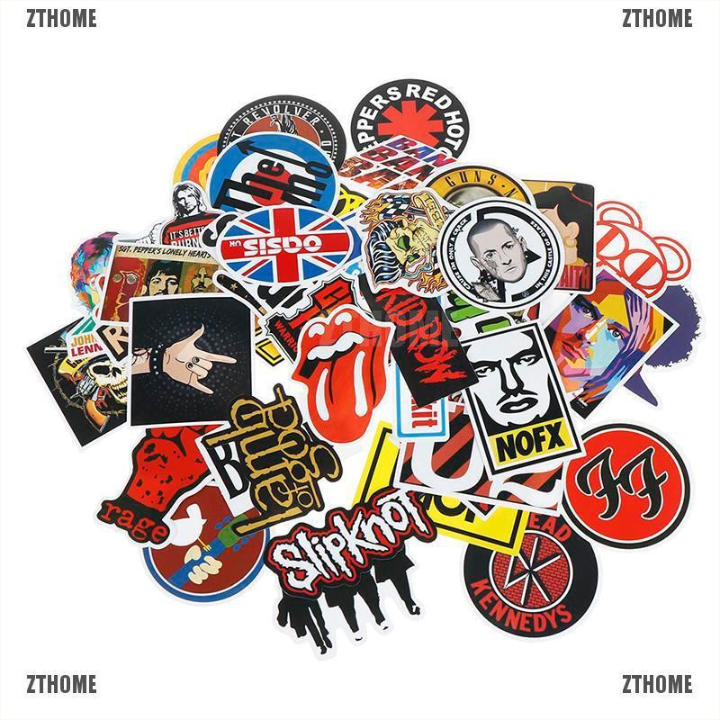 Bộ 52 sticker phong cách ban nhạc rock cổ điển dùng để trang trí vali hành lý/ván trượt