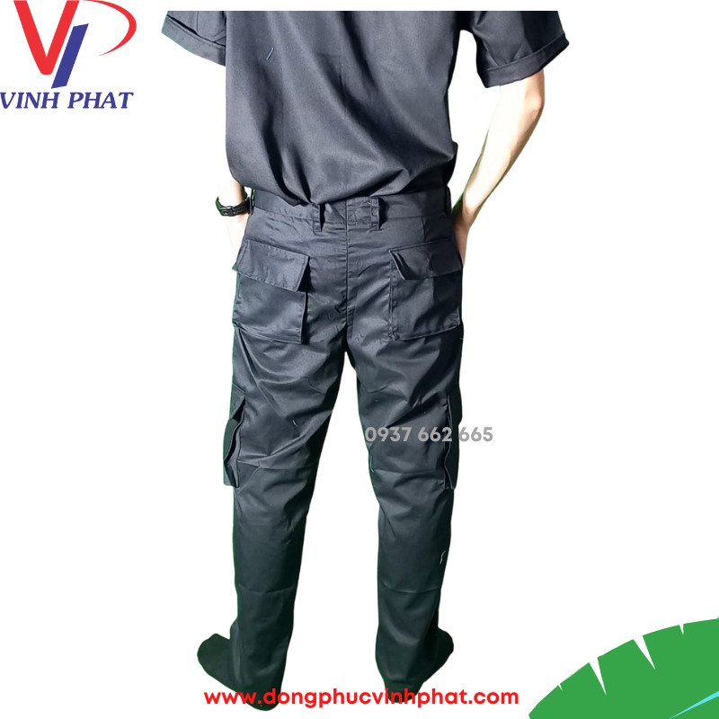 Quần tây bảo vệ, vệ sĩ túi hộp màu đen chất vải kaki dày dặn, chất lượng – Hình thật, có sẵn.