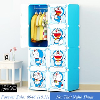 Tủ nhựa doremon lắp ghép 8 ô 75*147*47cm màu xanh trời - Nội Thất Nghệ Thuật Forever