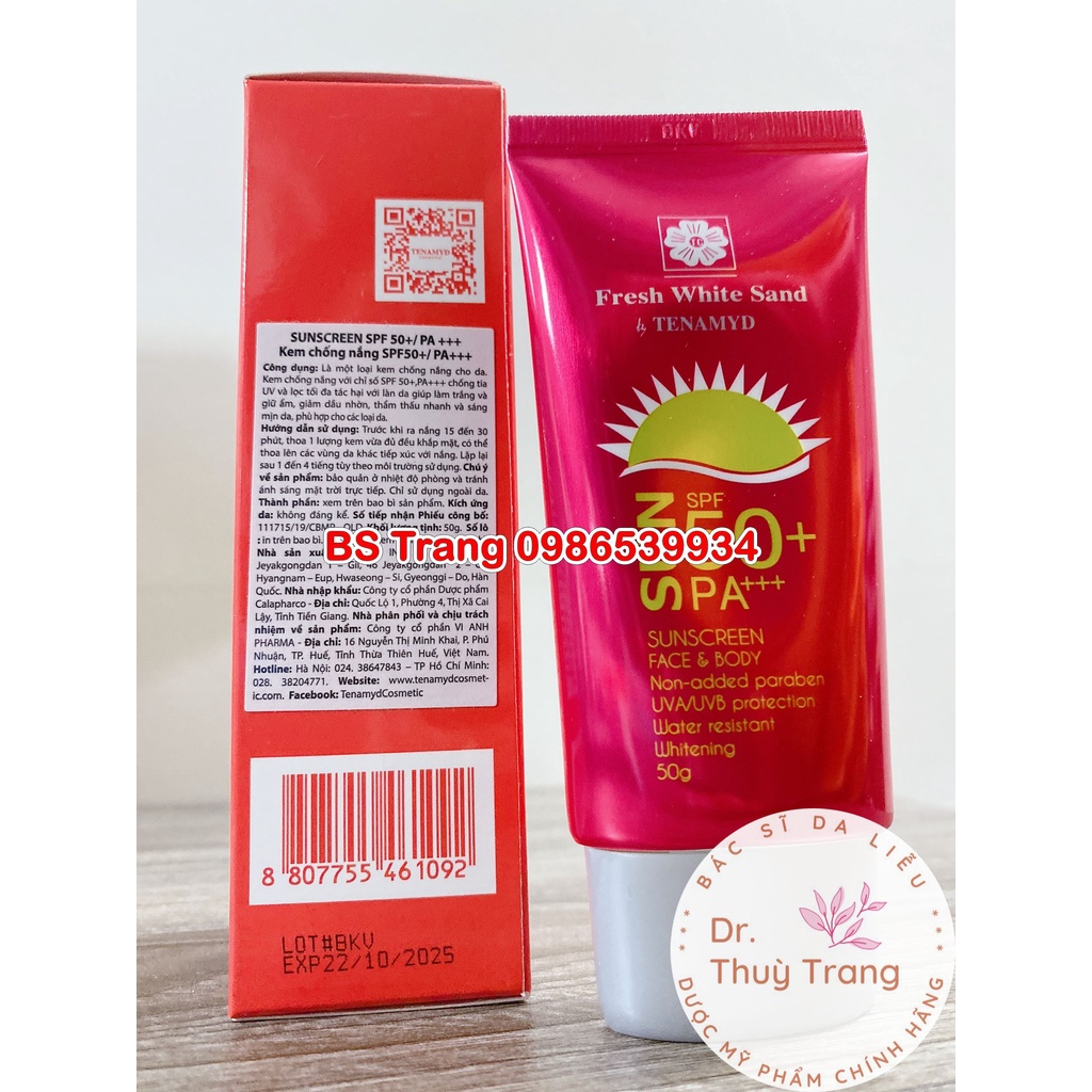 Kem chống nắng và dưỡng trắng da Tenamyd Fresh White Sand SPF50+, PA++++ - Tuýt 50 gram