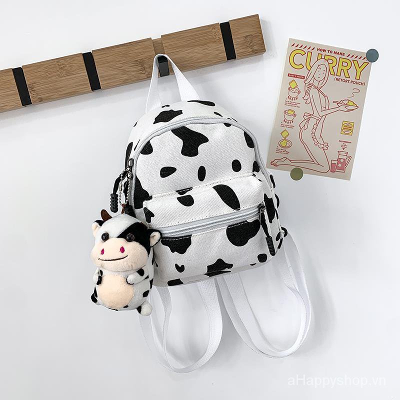 Ba Lô Vải Canvas Mini 544x Họa Tiết Bò Sữa Dễ Thương Dành Cho Học Sinh