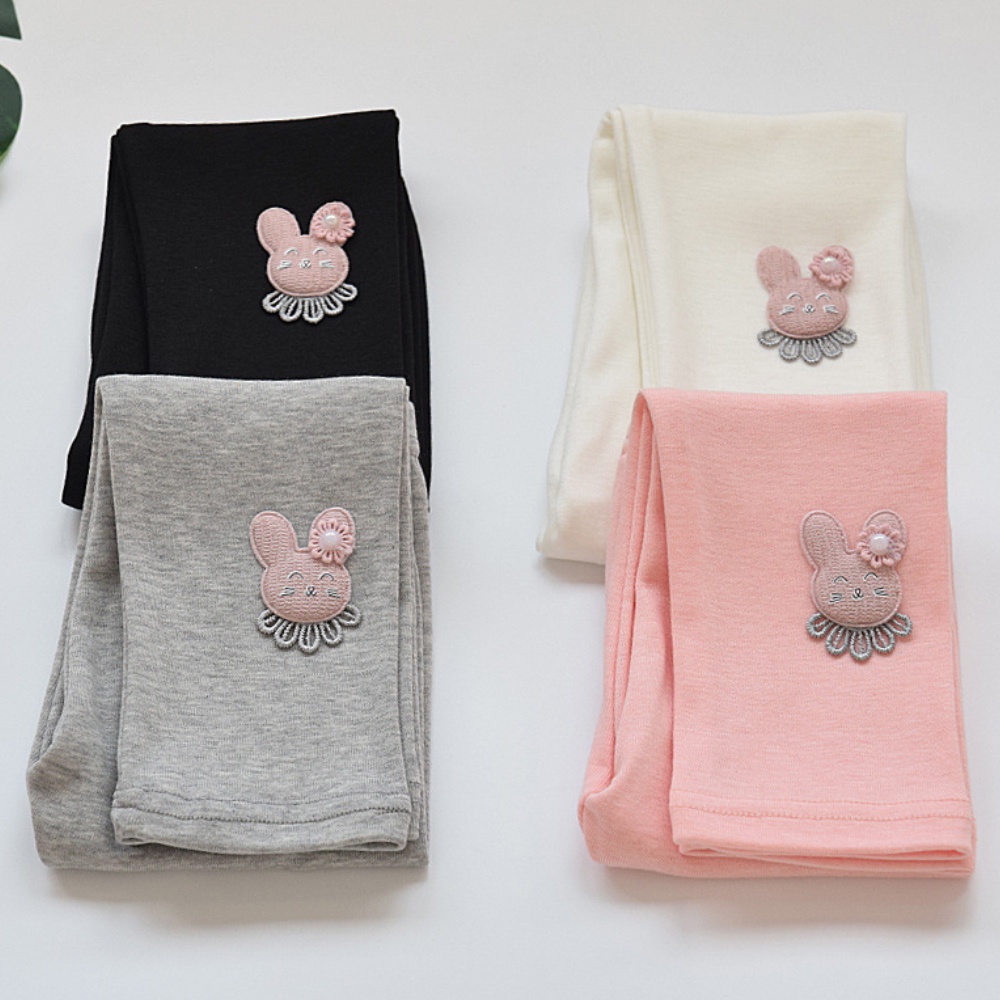 Quần dài dáng rộng nhiều màu trơn họa tiết thỏ hoạt hình phong cách Hàn Quốc xinh xắn cho bé gái