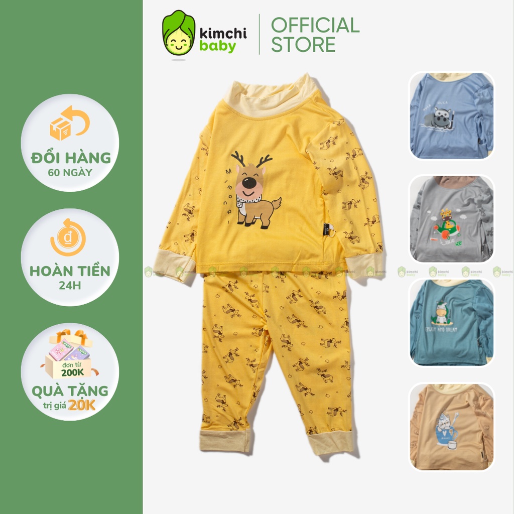 Bộ Dài Tay Bé Gái, Bé Trai MIMONRI Vải Thun Lạnh Cổ 3P Hoạ Tiết Tuần Lộc,  Bộ Quần Áo Trẻ Em Thu Đông KWTD2218