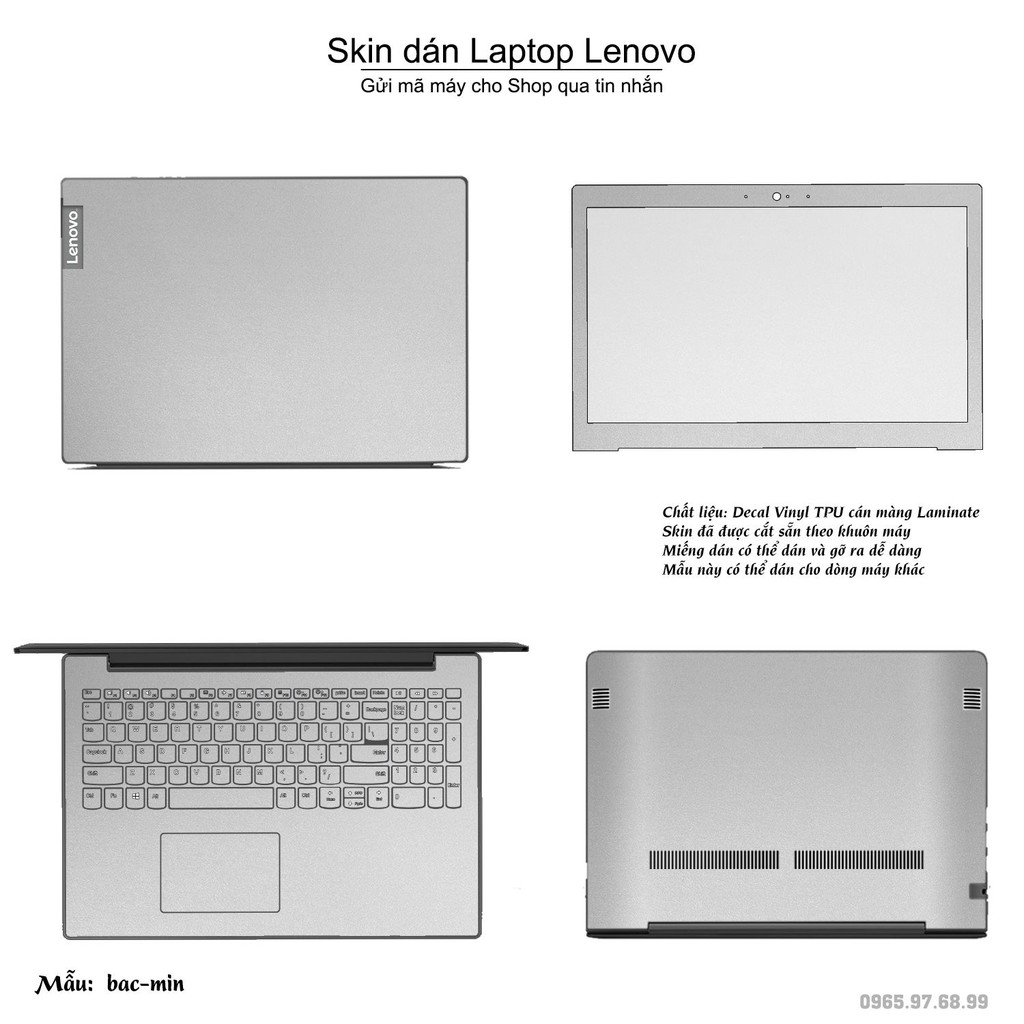 Skin dán Laptop Lenovo màu bạc mịn