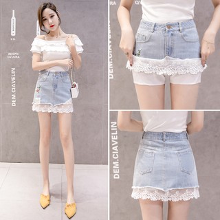 Chân Váy Jeans Phối Ren Thời Trang Cho Nữ