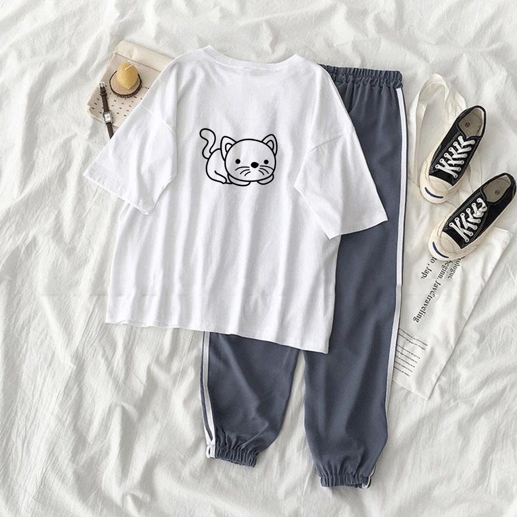 Set Jogger Line Phối Thun Unisex Mèo S6