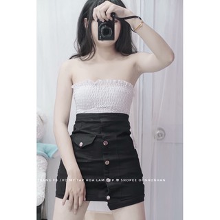 set áo tube phối chân váy nút