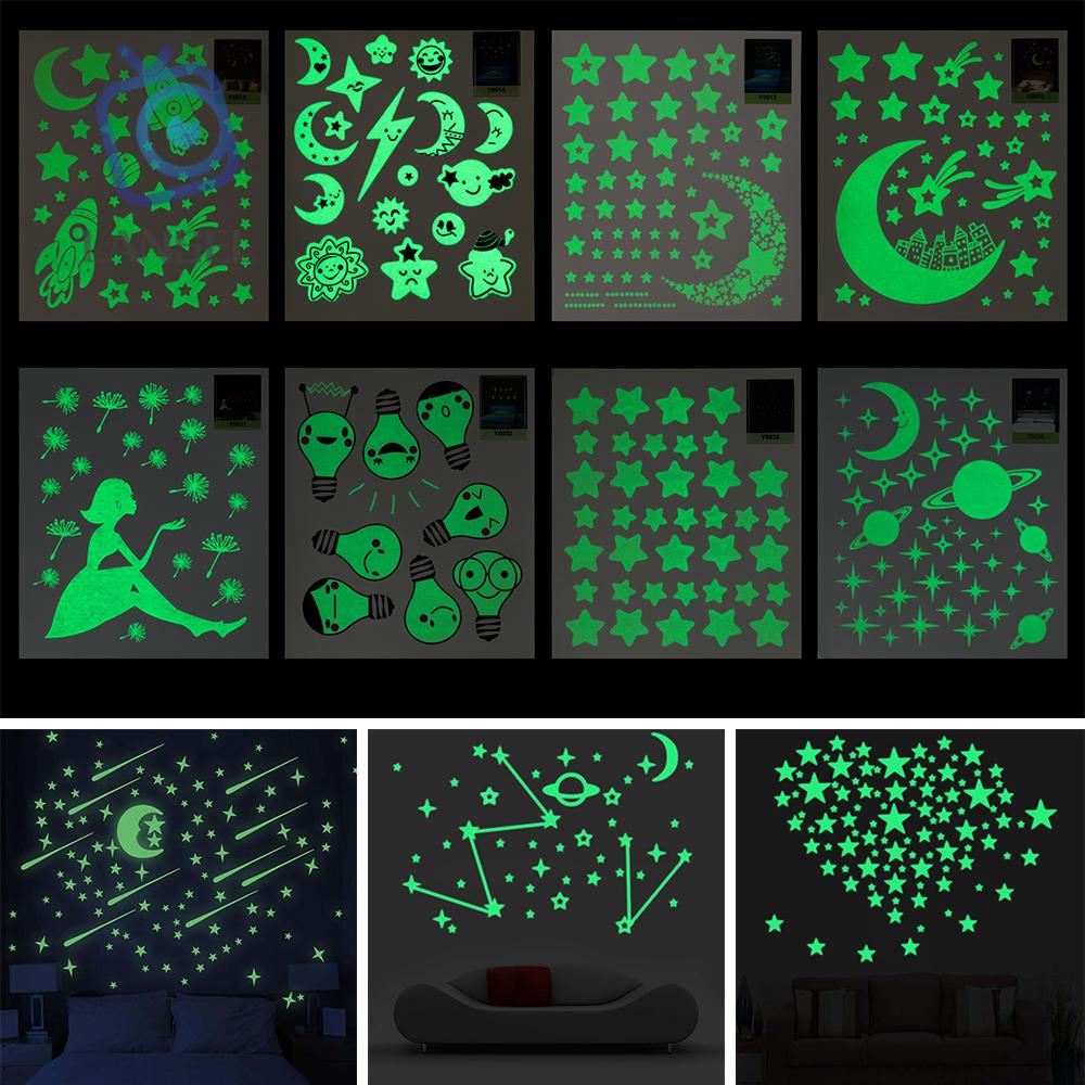 Miếng Dán Tường Dạ Quang Hình Mặt Trăng Hoạt Hình Độc Đáo Trang Trí Nhà Cửa DIY