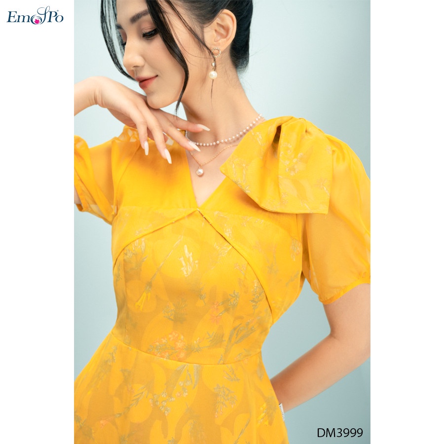 Đầm xòe cổ tim, đính nơ vai Emspo DM3999