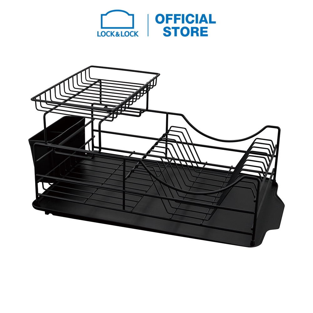 [Mã LIFEHL25 giảm 10% đơn 350K] Kệ chén dĩa 2 tầng bằng sắt Lock&amp;Lock 2 Tier Dish Rack - màu đen - LDR206BLK