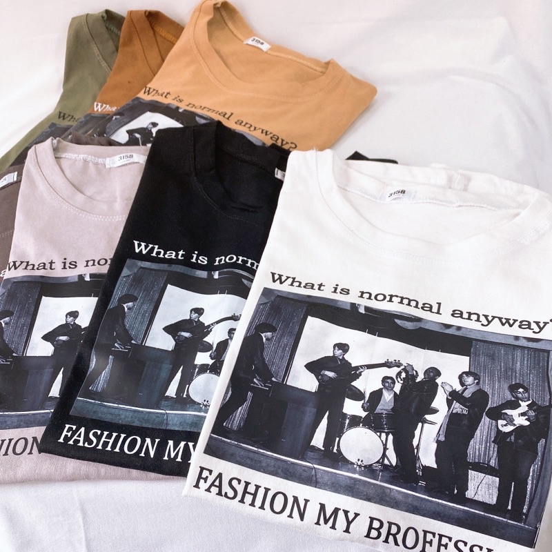 Áo phông 3158, áo thun tay lỡ form rộng chất cotton in hình ban nhạc
