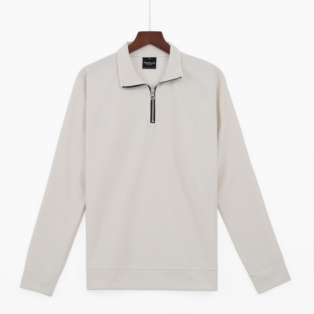 Áo SWEATER POLO trơn cổ kéo khóa nam tay dài thun tổ ong co giãn dày dặn xuất xịn hàn quốc thời trang mùa đông FEEL GOOD