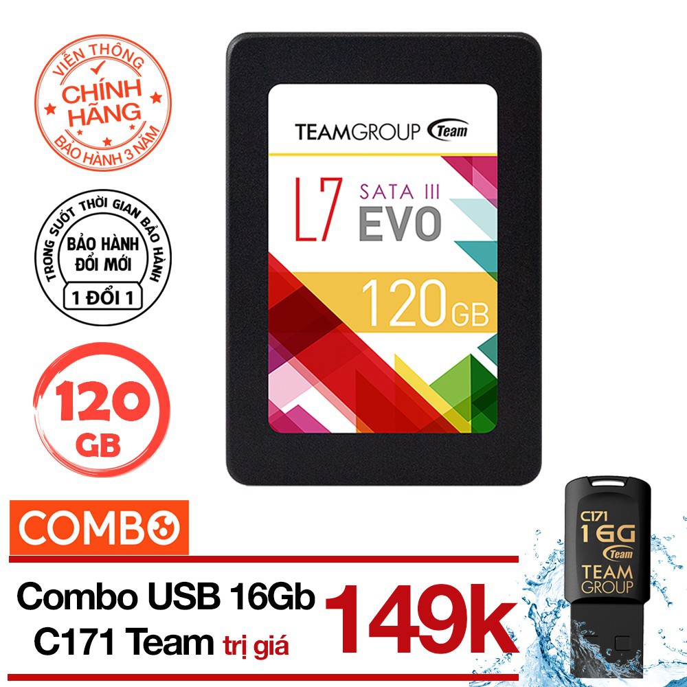 Ổ cứng SSD 120GB Team L7 EVO Sata III  + USB 16Gb 2.0 Team Group C171 - Hãng phân phối chính thức