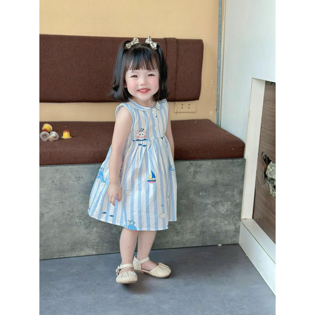 Váy hè sát nách cổ sen chất thô mát cho bé gái 1-6 tuổi