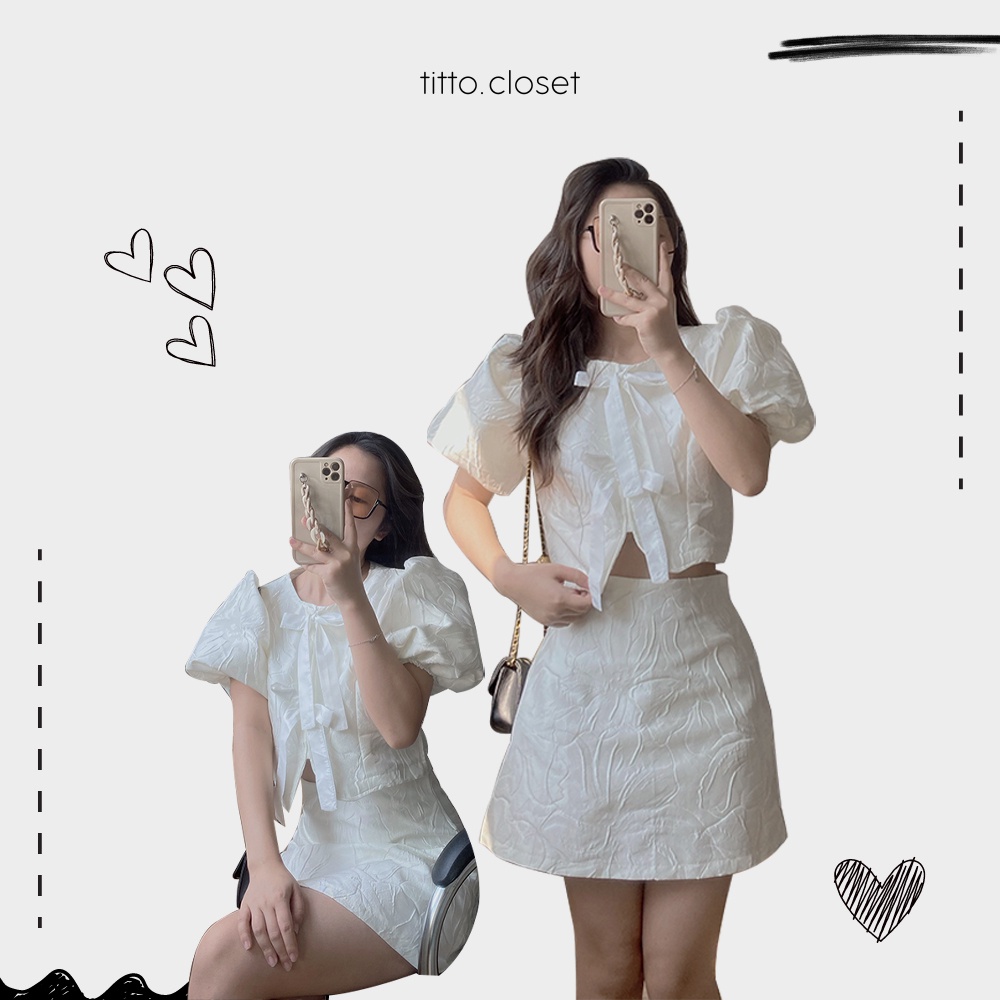 Set Áo + Chân Váy Phối Nơ - Titto Closet