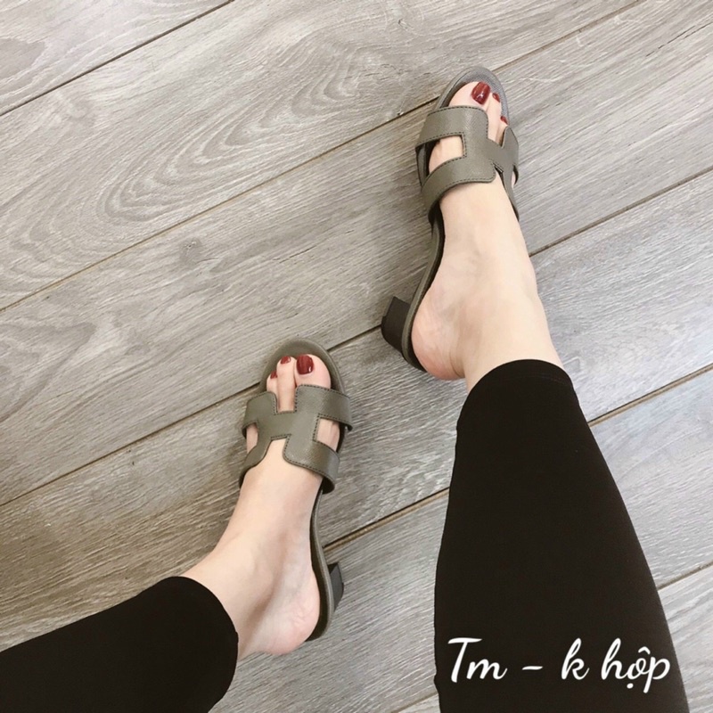 Guốc HM đế cao 5cm da mềm hàng loại 1 màu đen, ghi đá