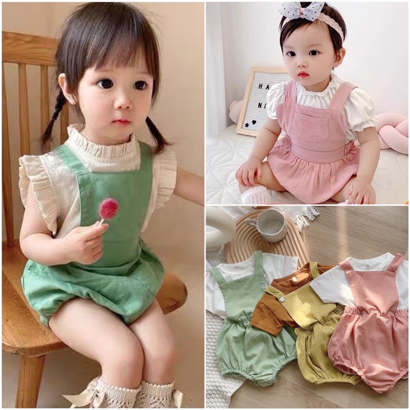 Yếm Cho Bé Áo Cotton 4c Kèm Yếm Đũi Cara 3 Màu Siêu Hot 5-13kg