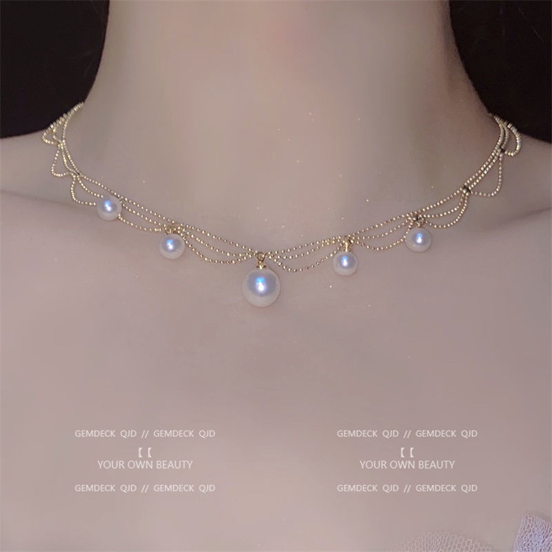 Dây Chuyền Nhiều Lớp Đính Ngọc Trai Phong Cách Công Chúa Cổ Điển Sang Trọng Dành Cho Nữ