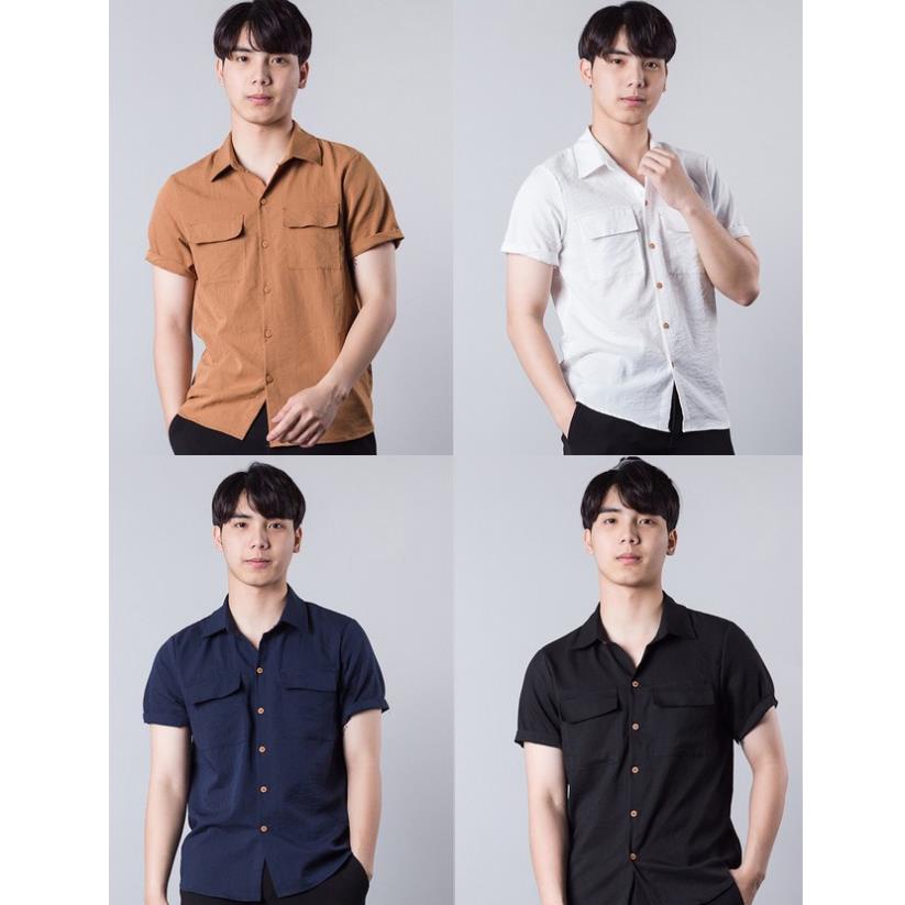 Áo đũi nam cộc tay, áo sơ mi đũi nam cộc tay cao cấp cổ bẻ chất đũi mát mẻ Y2 | BigBuy360 - bigbuy360.vn