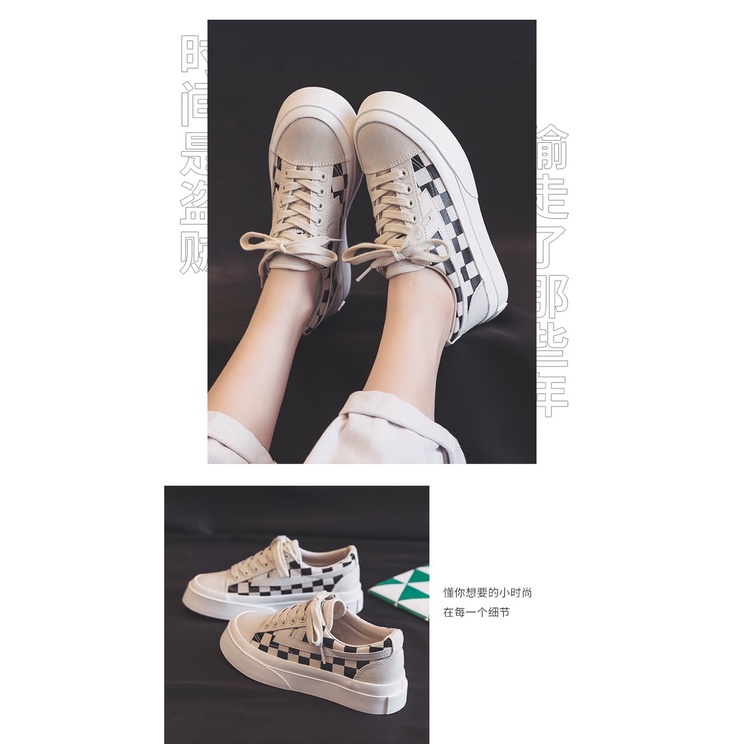 Giày thể thao nữ SIÊU HOT, Mẫu sneaker  họa tiết caro, nâng đế 3,5cm SIÊU ĐỈNH