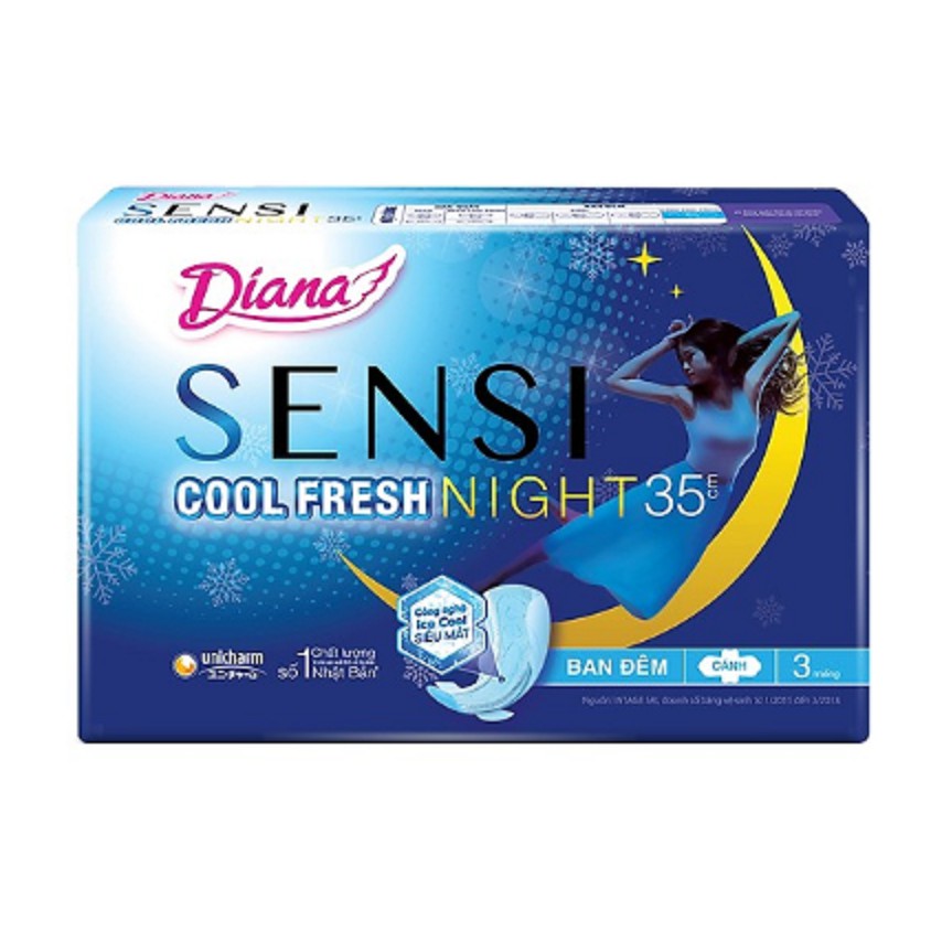 Băng vệ sinh Diana Sensi Night Cool 35cm có cánh (3 miếng)