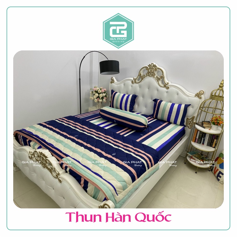 Bộ Ga Gối Thun Lạnh Hàn Quốc { 4 Món } họa tiết Sọc ( 1 ga bọc + 2 vỏ gối nằm + 1 vỏ gối ôm )