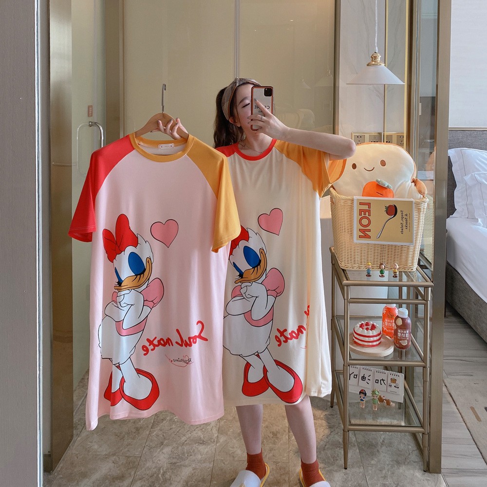 Bộ đồ ngủ cotton hoạt hình thoải mái và dễ thương, váy ngủ ngắn tay | BigBuy360 - bigbuy360.vn