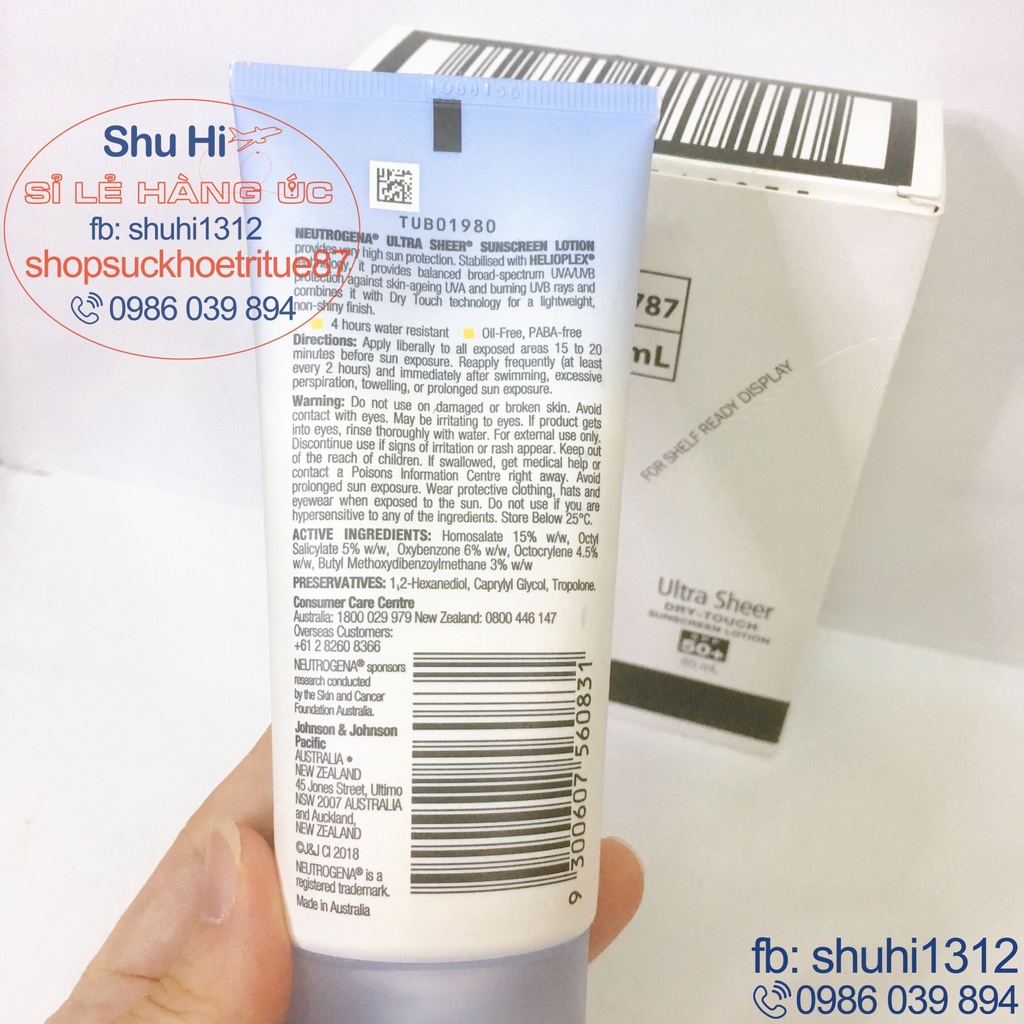 Kem chống nắng Neutrogena Ultra Sheer Dry Touch Sunscreen Lotion SPF50 85ml - Úc đi air