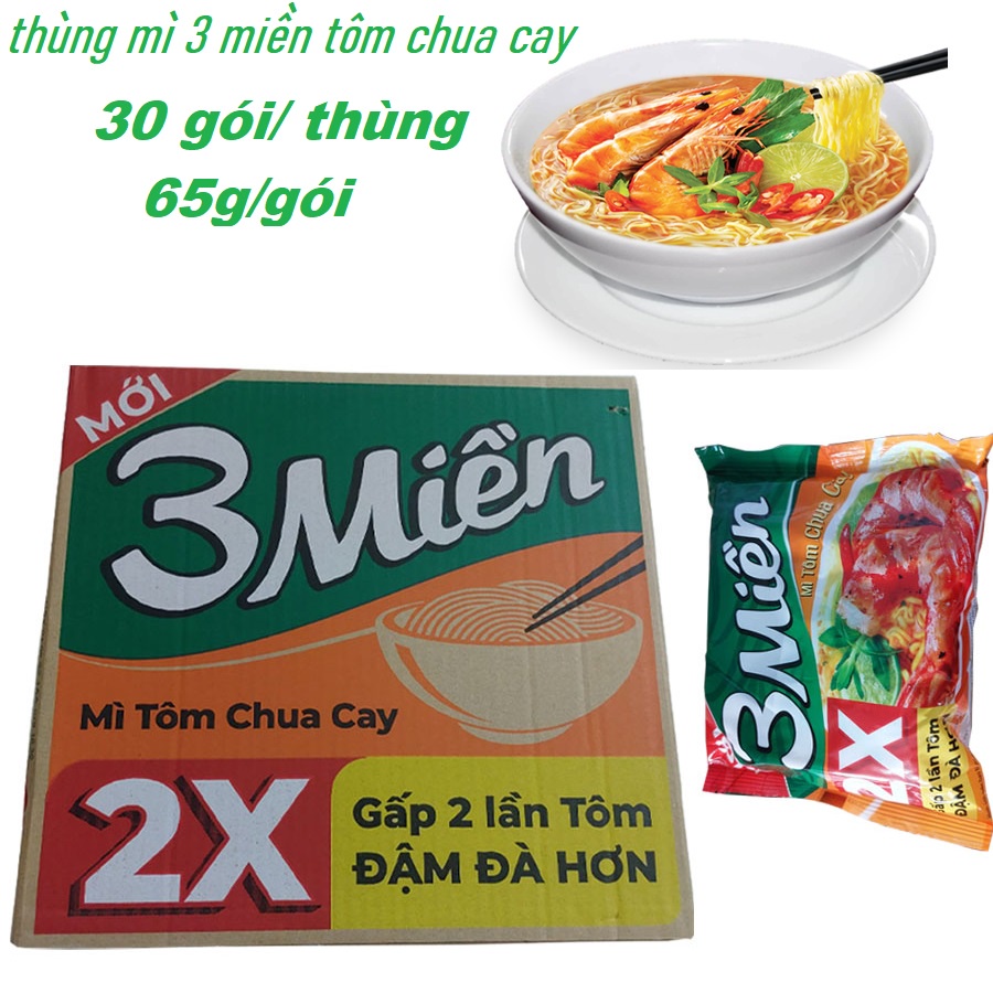 Thùng 30 gói mì tôm chua cay 3 miền MỚI gấp 2 lần tôm,đậm đà hơn - siêu rẻ giá tốt date luôn mới