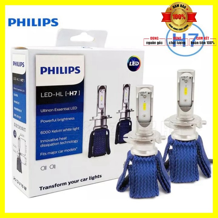 Bộ 2 Bóng đèn pha xe hơi Philips công suất 16W, điện áp 12V, nhiệt độ màu 6000K LED H7 - bảo hành 12 tháng