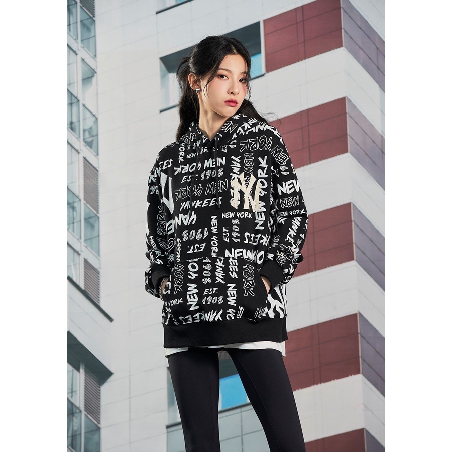 Áo Hoodie Unisex MLB Grafitti Allover Overfit Hoodie NEW YORK YANKEES