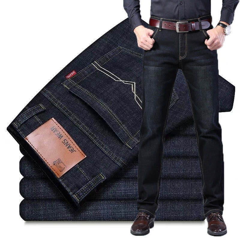 Quần jeans chịu mài mòn chống bụi bẩn dáng suông thẳng thời trang thu đông thích hợp cho nam