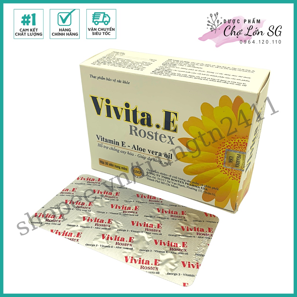 Viên uống đẹp da Vitamin E 4000mcg, tinh dầu lô hội làm đẹp da, chống lão hóa - Hộp 30 viên