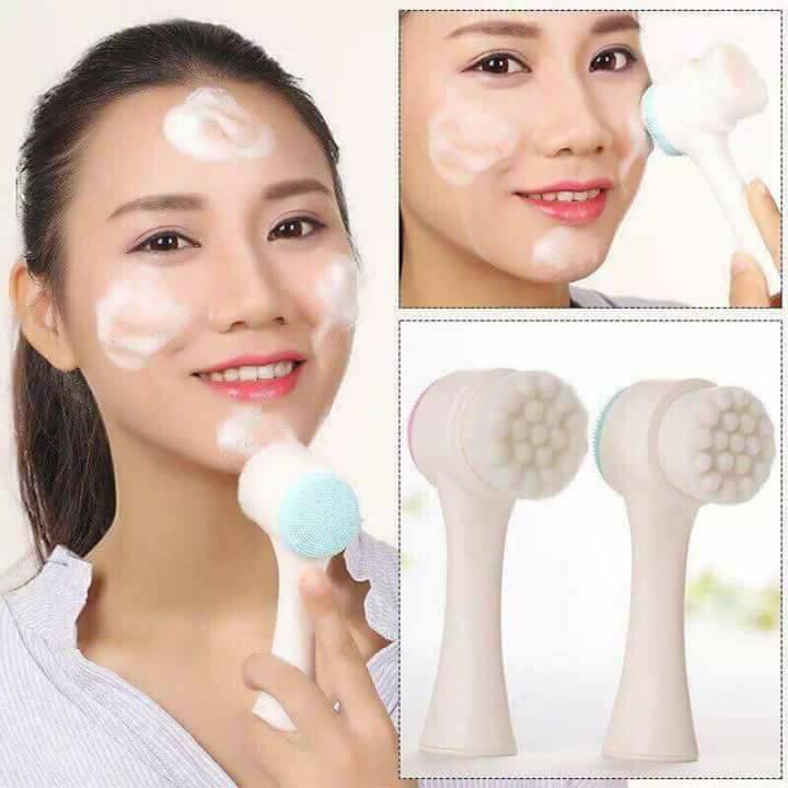 Cọ Massage Rửa Mặt 2 Đầu 3D Hàn Quốc (1 Đầu Lông + 1 Đầu Silicon)