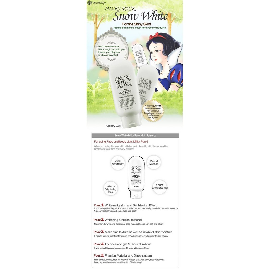 KEM TẮM TRẮNG TOÀN THÂN /Kem Dưỡng Trắng Mặt Và Toàn Thân Secret Key Snow White Milky Pack 200g