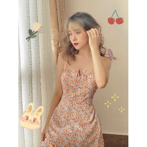 Váy hai dây hoa nhí cam rút dây ngực Mandarine dress | BigBuy360 - bigbuy360.vn