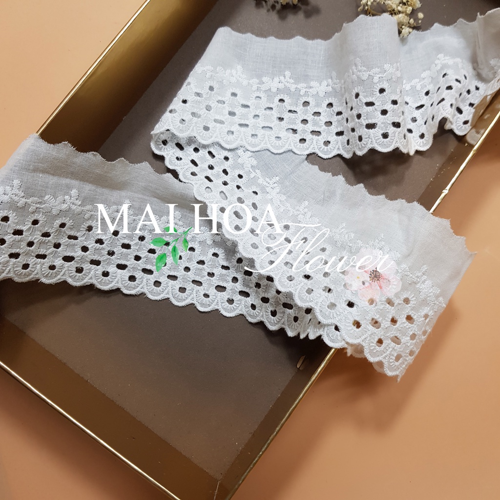 [Size 6cm] Cuộn ren viền trang trí quần áo chất vải thô boi trắng thêu hoa B3 Maihoafabric